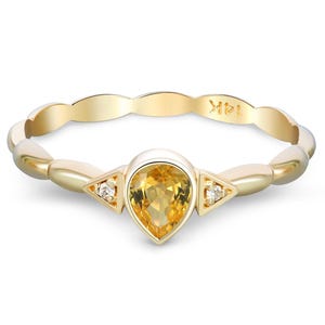Pear sapphire 14k gold ring/Minimalist sapphire ring/0.50 ct sapphire ring/Yellow sapphire ring/September birthstone ring.