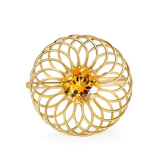 Anillo de oro citrino/ Anillo diario citrino/ Anillo de oro citrino redondo de 14k/ Anillo de compromiso citrino/ Anillo geométrico citrino