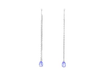 Tanzanite Threader Earrings in 14k gold. Pear tanzanite earrings.  U Threader Earrings. 14k gold Gold Chain Earrings.