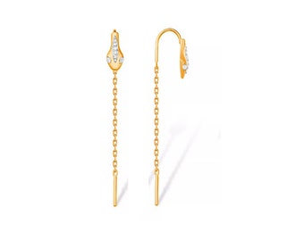 14k Gold Threader Snake Earrings. Gold Drop Earring Gold Chain Earrings. Long Drop Gold Earrings. Modern Earrings 14k gold earrings.
