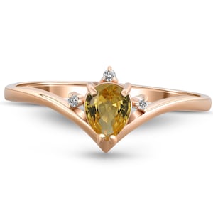 Pear sapphire 14k gold ring/Minimalist sapphire ring/0.50 ct sapphire ring/Yellow sapphire ring/September birthstone ring.