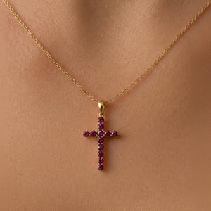 Ciondolo a croce con rubini / Ciondolo a croce in oro / Croce con rubini / Oro massiccio 14 carati / Ciondolo a croce in argento 925 con rubini / Collana con croce religiosa
