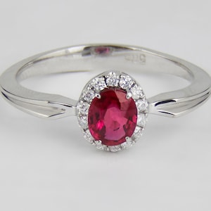 Diamond halo ruby ring/  Ruby 14k gold ring/ Oval ruby, diamonds ring/ Ruby engagement ring/ July birthstone ring/ Classic ruby ring