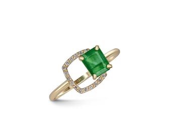 Octagon Emerald 14k gold ring. Emerald ring for women. Dainty emerald ring. Emerald cut ring. Statement emerald ring. May birthstone ring