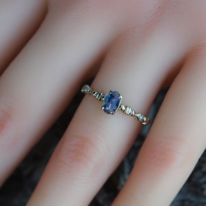 Blue sapphire stackable ring/ Sapphire 14k gold ring/ Minimalist 14k gold ring/ September birthstone ring/ Sapphire Stacking Ring