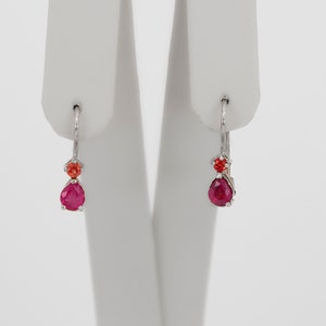 Genuine 1.00 ct rubies and sapphires earrings/ 14k solid gold earrings/ Pear ruby earrings/ Red gemstone earrings/ Small tiny earrings