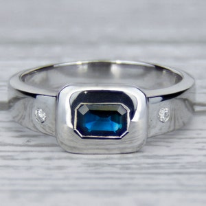 Blue and white sapphires 14k gold ring/ Emerald cut sapphire ring/  Blue sapphire ring/ Sapphire gold ring