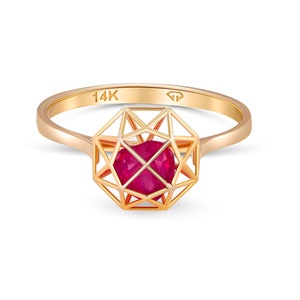 Heart ruby 14k gold ring/ Red ruby heart in jail ring/  Heart in a prison ring/ Spider web ring/  July birthstone ring/ Valentine gift ring