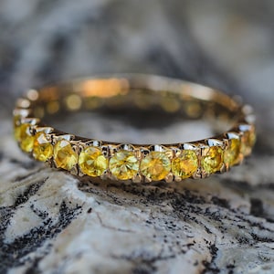 Sapphire Full Eternity Ring Band/ Yellow Sapphire 14k gold ring/ Eternity Wedding Band/ Yellow sapphire stacking ring/ Sapphire ring