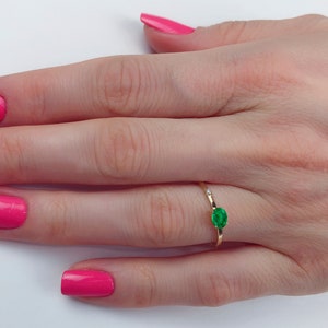 Delicate Emerald ring in 14k gold/ Genuine emerald ring/ May birthstone ring/ Emerald Stacking Ring/ Dainty emerald Ring/ Minimalist ring