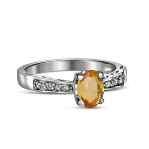 Yellow sapphire, side diamonds 14k gold ring/Oval sapphire ring/Sapphire engagement ring/September birthstone ring/Classic sapphire ring.