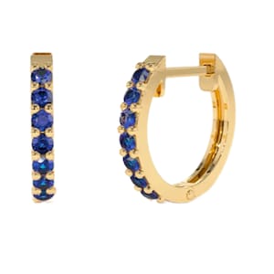 Hoop Earrings with Sapphires/ Huggy hoop sapphire earrings in 14 Karat Gold/ September birthstone/ Hoop Earrings/ Circle Hoop Earrings