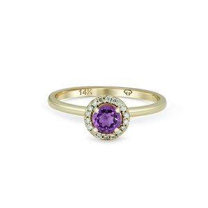 Elegant Halo Amethyst Ring with Diamonds in 14k Gold | February Birthstone Engagement & Wedding Ring | Customizable Gemstone Jewelry
