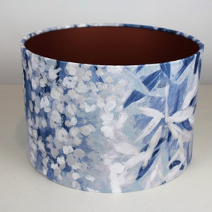 Handmade Velvet Lampshade: Blue Bamboo Blossom Print, Bronze Lining