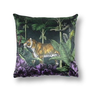 Velvet Jungle Cushion: Tiger and Monkey Throw Pillow