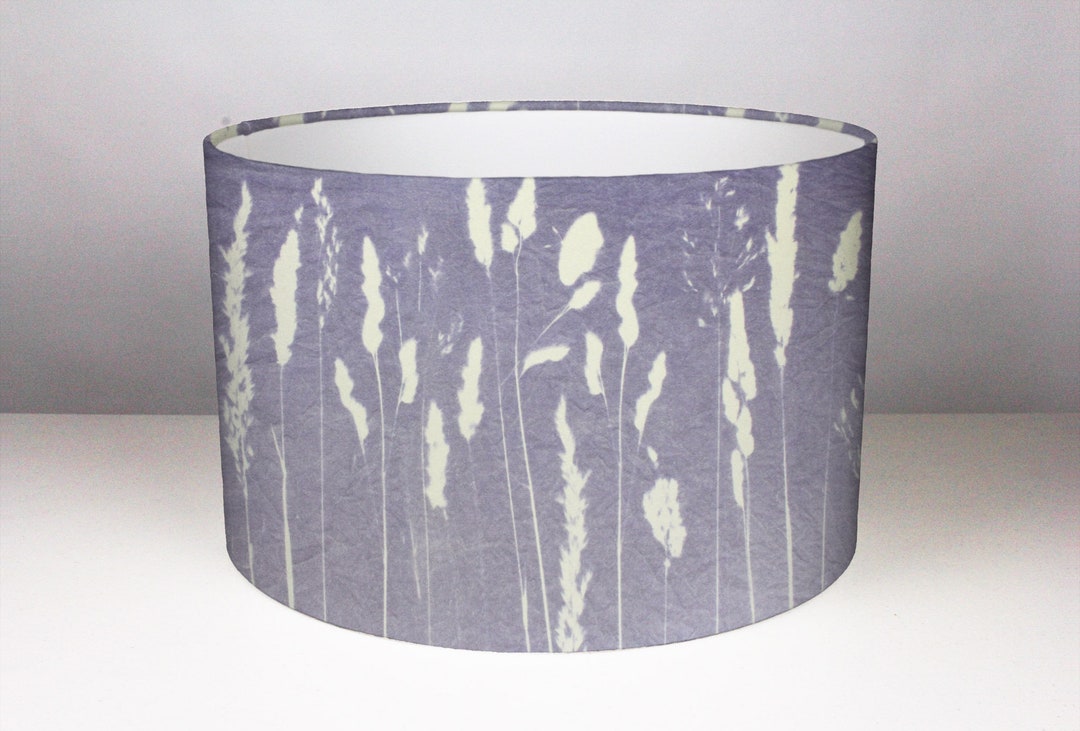 Lilac Velvet Lampshade Meadow Scene Lampshade With White or Bronze