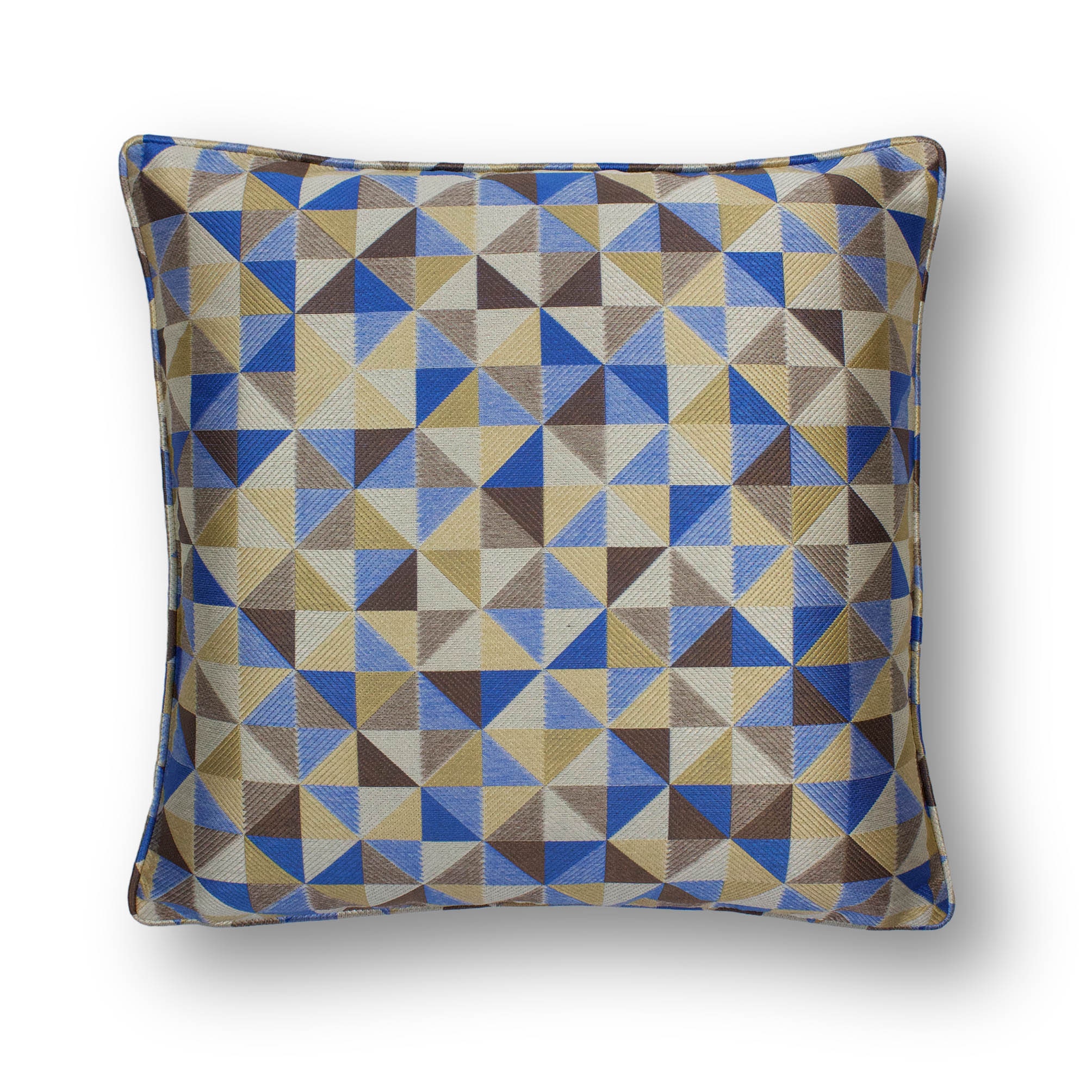 Geometric Pattern Cushion Shades of Blue, Taupe, Cream and Natural