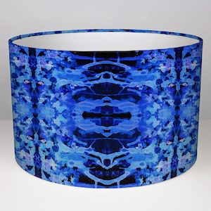 Abstract Contemporary Blue Velvet Lampshade: Handmade Drum Shade