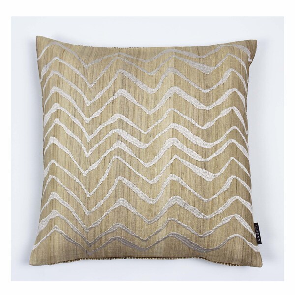 Silk Zig Zag Embroidered cushion| Silk pillow |  Ethnic cushion | Natural cushion