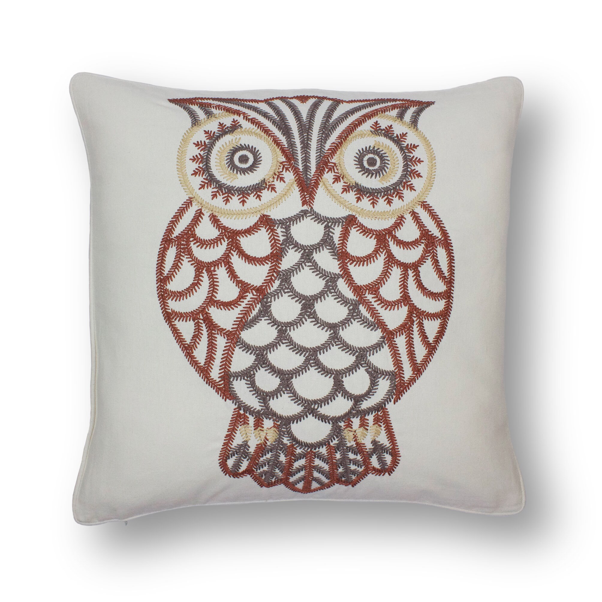 Embroidered Owl cushion | Owl - Copper on white cushion | Owl Pillow