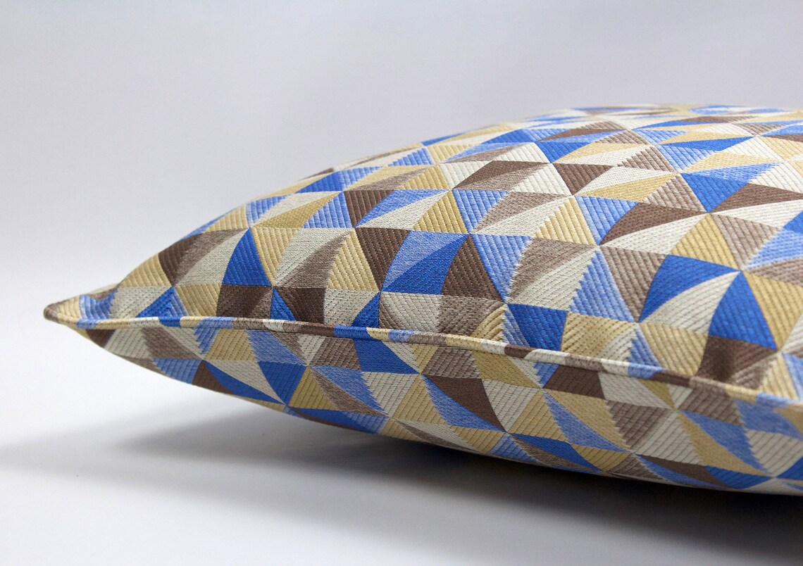 Geometric pattern cushion Shades of blue taupe cream and Etsy