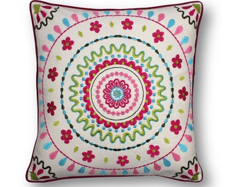 Fun geometric cushion - Catherine wheel - Chintz | Decorative embroidered pillow | Multi colour cushion | 45x45cm / 18x18in