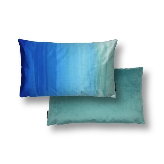 Blue Ombre Velvet Cushion Ombre Lumber Cushion Velvet Lumbar Pillow Etsy Canada