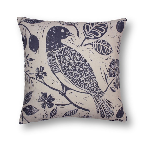 Eco Friendly Cushion Bird Print Cushion Block Print Cushion 100 Recycled Fabric Cushion Etsy UK
