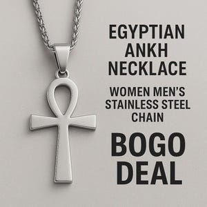 Egyptian Ankh Cross Pendant Necklace: Stainless Steel BOGO