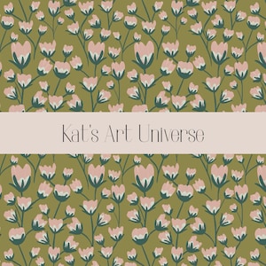 Sommer Blumen Muster grün rosa, Seamless Pattern Tile, Blüten Blätter, Nahtloses Muster, Stoff Vinyl, 38x38 cm 300 DPI, Sofortiger Download