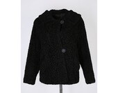 Super Cute 50s Black Astrakhan Swing Jacket With Chunky Statement Buttons - L