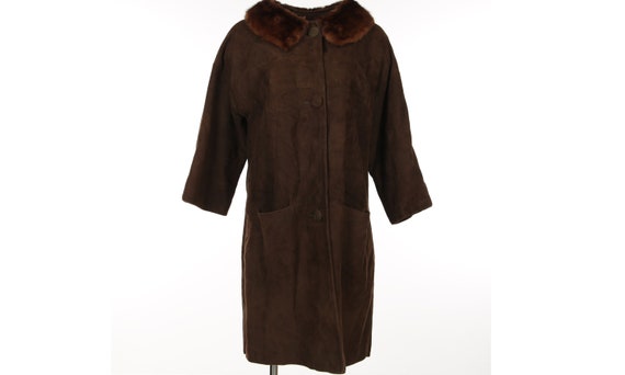 1950-60s Brown Suede With Mink Collar Coat