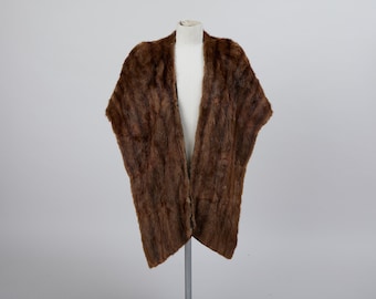 Vintage 1940s 1950s Brown Musquash Fur Stole Wrap Cape