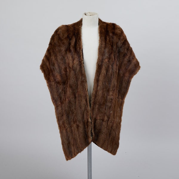 Vintage 1940s 1950s Brown Musquash Fur Stole Wrap Cape