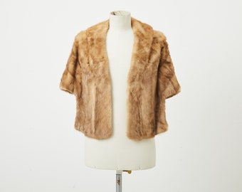 Vintage 1950s Blond Beige Mink Fur Stole Wrap Cape