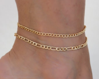 Gold Anklets Set, Set of Anklets, Figaro Anklet, Gold Chain Anklets, Chain Anklet, Layered Anklet, Gold ANklets for Women,Best gifts for her