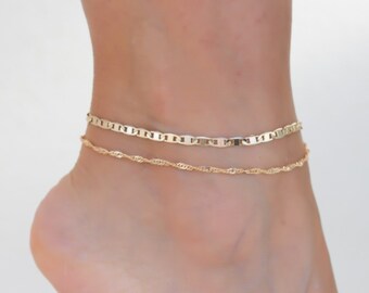 Double Chain Anklet, Gold Anklet Set, Dainty Anklet for women, Set of Anklets, Gold Chain Anklet, Gold Anklets for Women,Best gifts for her