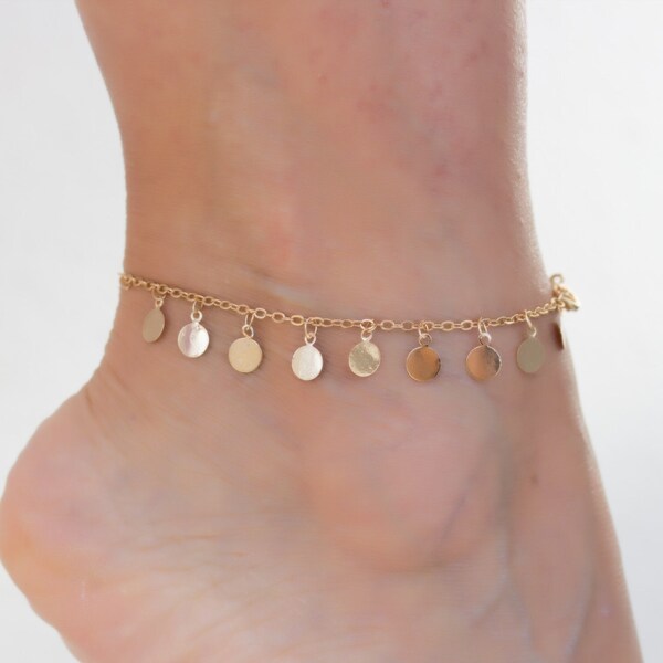 Gold Disc Ankle Bracelet, Dainty Disc Anklet, Gold Delicated Anklet, Circle Ankle Bracelet, Beach Ankle Bracelet, Bridal Anklet