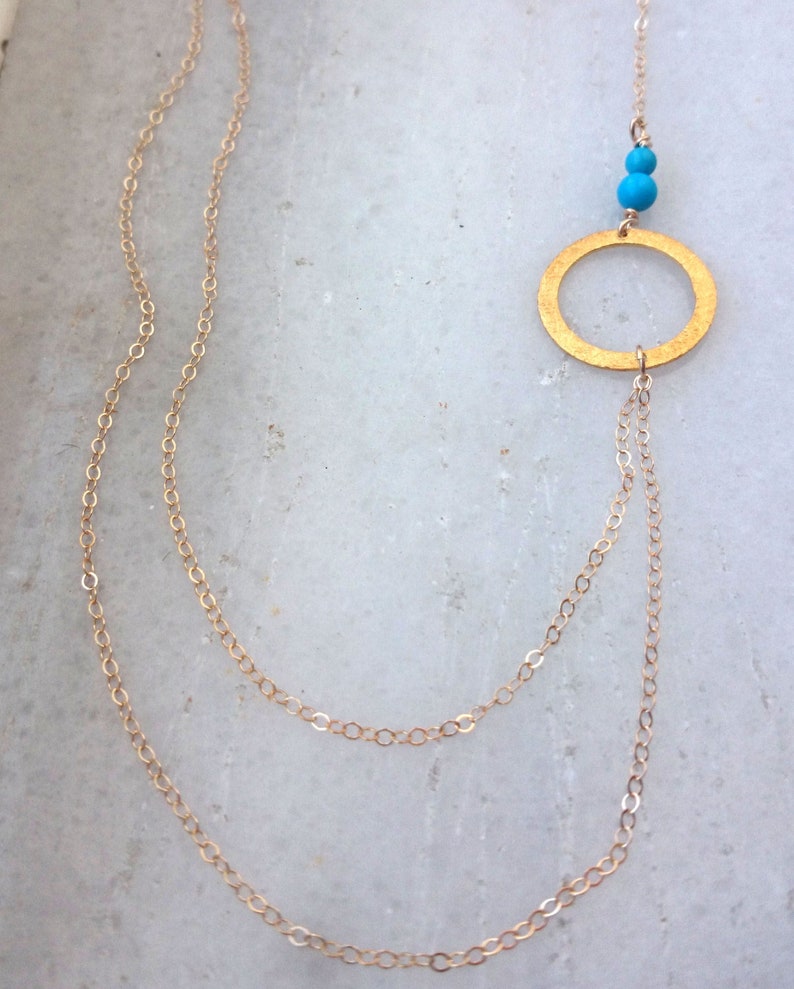 Bridal Jewelry 0063BN Layered Turquoise Necklace Mom Gift Double Strand Necklace Silver Circle Necklace Gold Layered Necklace