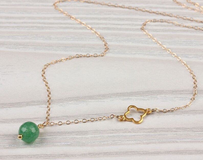 St Patricks day Jewelry Green Stone Pendant Aventurine Necklace Clover Necklace 0083BN Tiny Clover Necklace Bridal Shower Gift