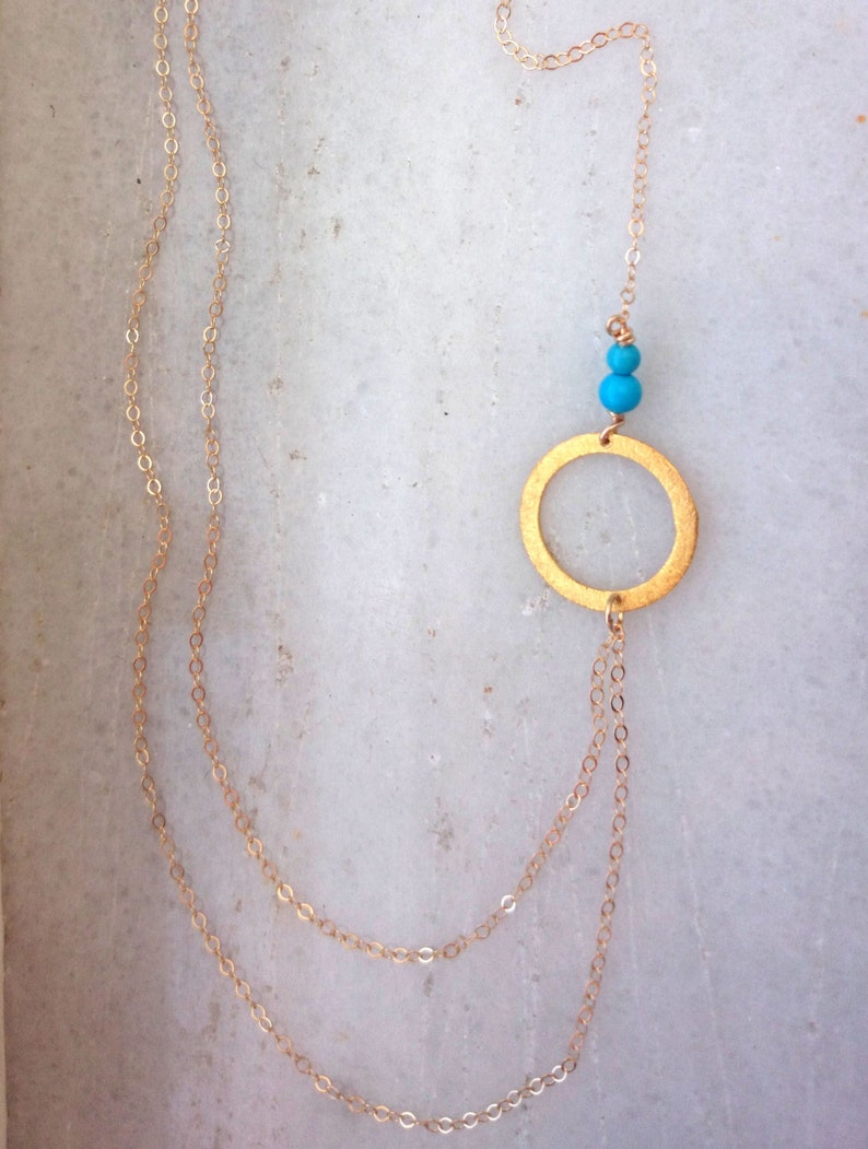 Bridal Jewelry 0063BN Layered Turquoise Necklace Mom Gift Double Strand Necklace Silver Circle Necklace Gold Layered Necklace