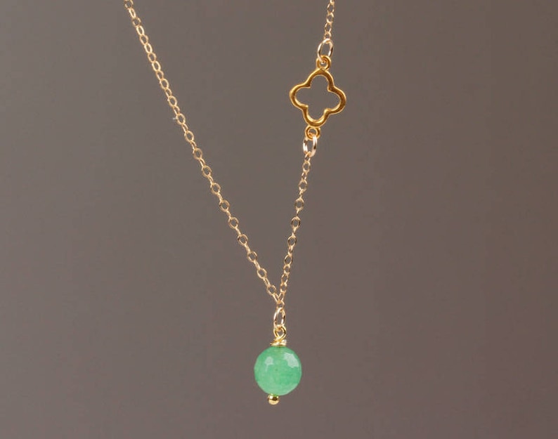 St Patricks day Jewelry Green Stone Pendant Aventurine Necklace Clover Necklace 0083BN Tiny Clover Necklace Bridal Shower Gift