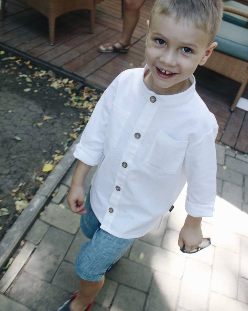 White Baby Boy Organic Linen Button Down Shirt Toddler Kids Etsy