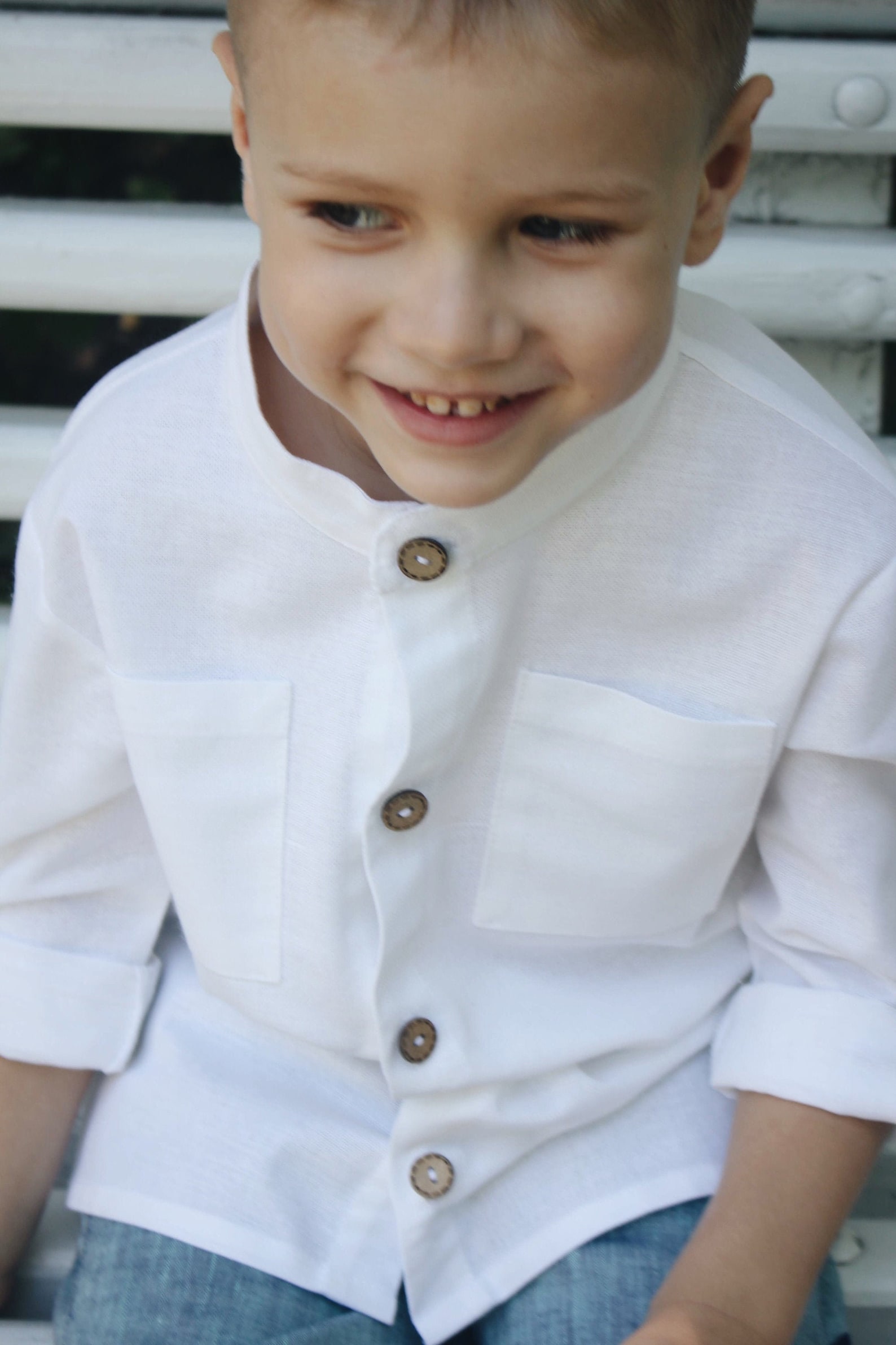 White baby boy organic linen button down shirt toddler kids Etsy