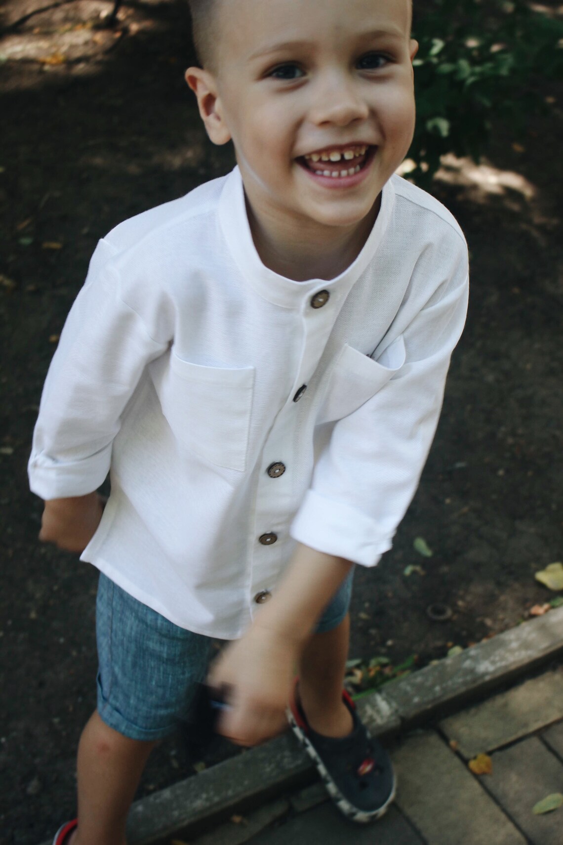White baby boy organic linen button down shirt toddler kids Etsy