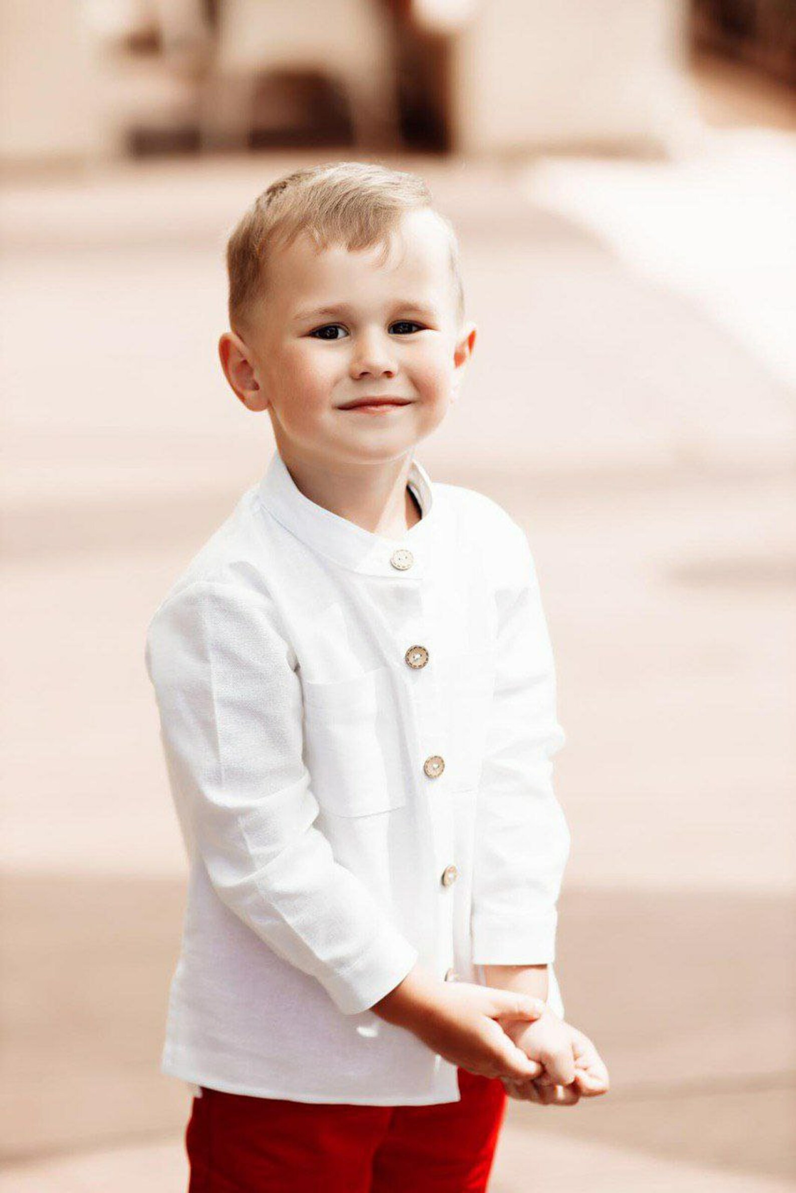 White Baby Boy Organic Linen Button Down Shirt Toddler Kids Etsy