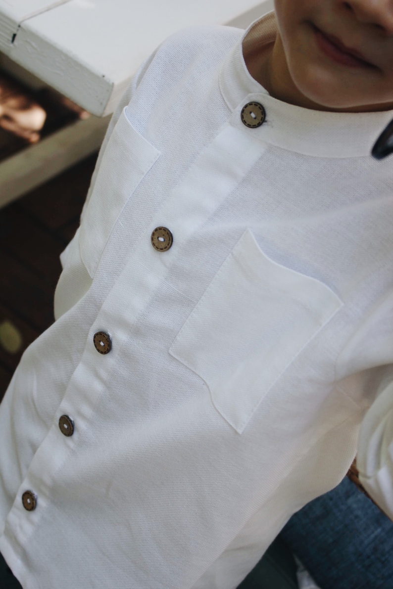 White baby boy organic linen button down shirt toddler kids Etsy