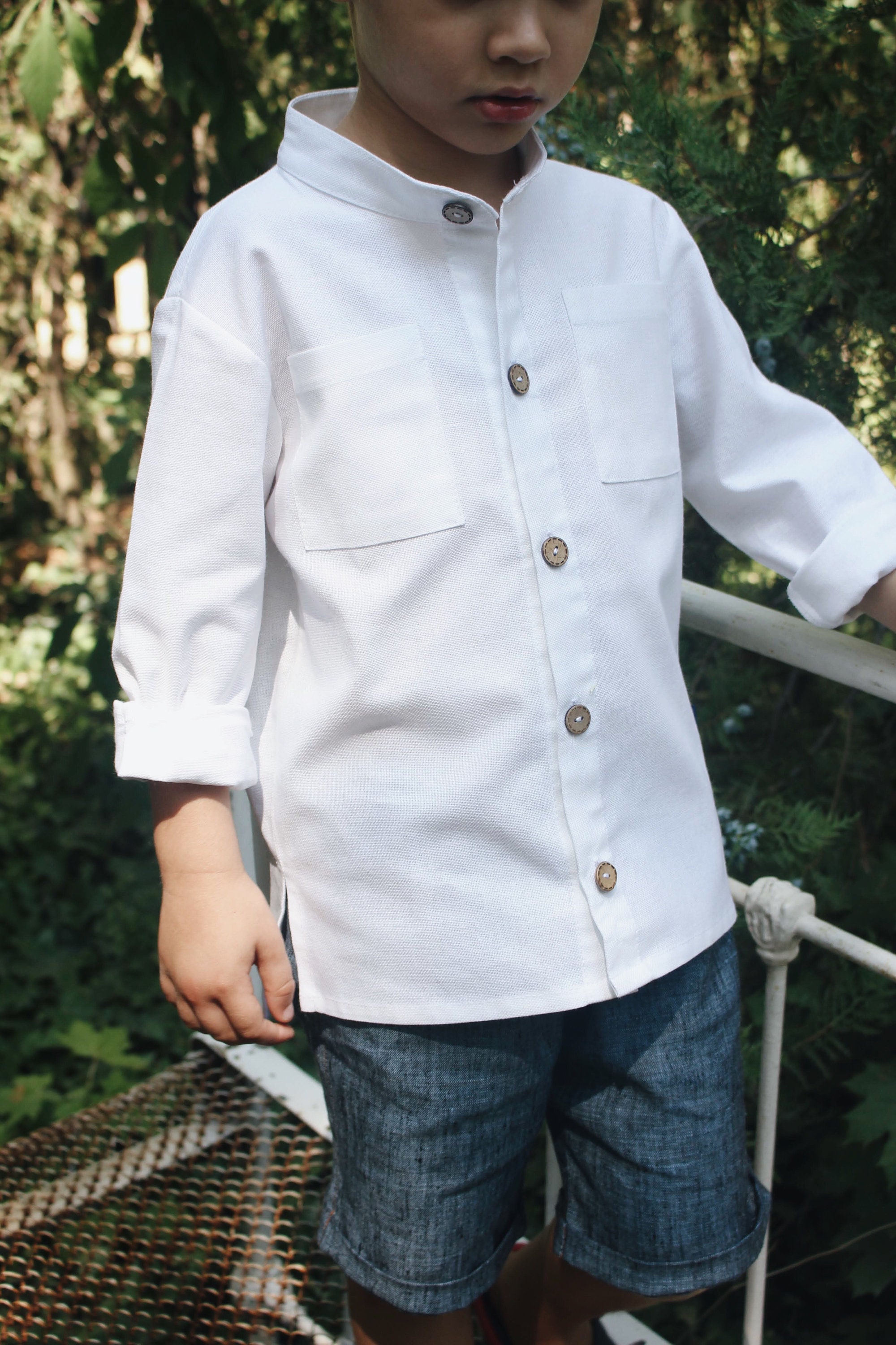 White baby boy organic linen button down shirt toddler kids Etsy