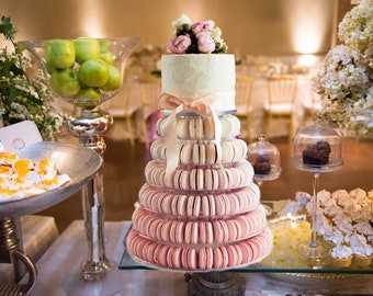 6 Tier Macaron Tower Cake Stand with Cake Plate Topper - Wedding Cake Ideas.