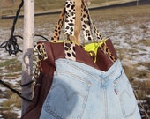 Flat As (Deconstructed Levi s and lambskin shoulder tote with cheetah print calfskin detail)